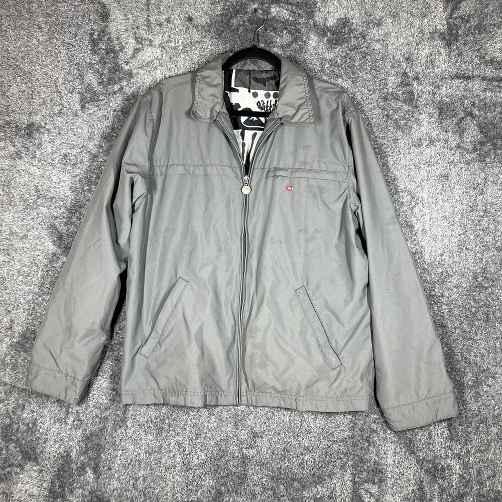 Quiksilver Jacket Mens Large Gray Windbreaker Full Zip Collared Lined Casual